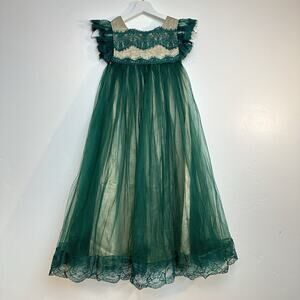 Trish Scully Dress 12 Girls Green Lace Short Sleeve A-Line Holiday Christmas